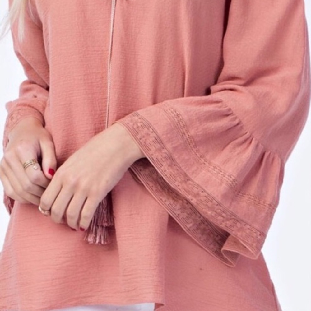 NWT On Off Shoulder Pink Top Tunic Bell Blouse - Picture 3 of 4